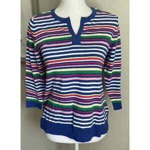 NWT Talbots Sweater Pullover Blue Pink Green Multi Stripe Size Petite P New